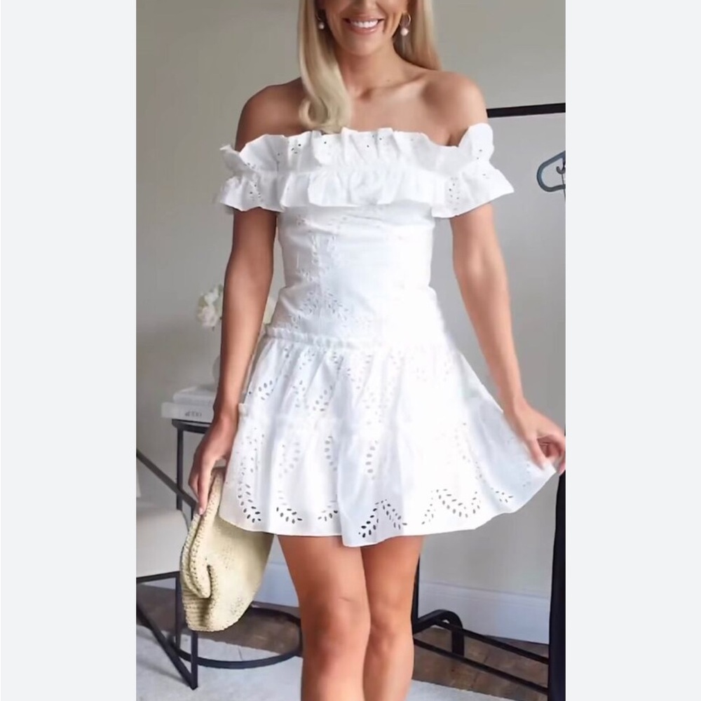 zara white off shoulder embroidered lace summer dress sundress beach dress NWOT